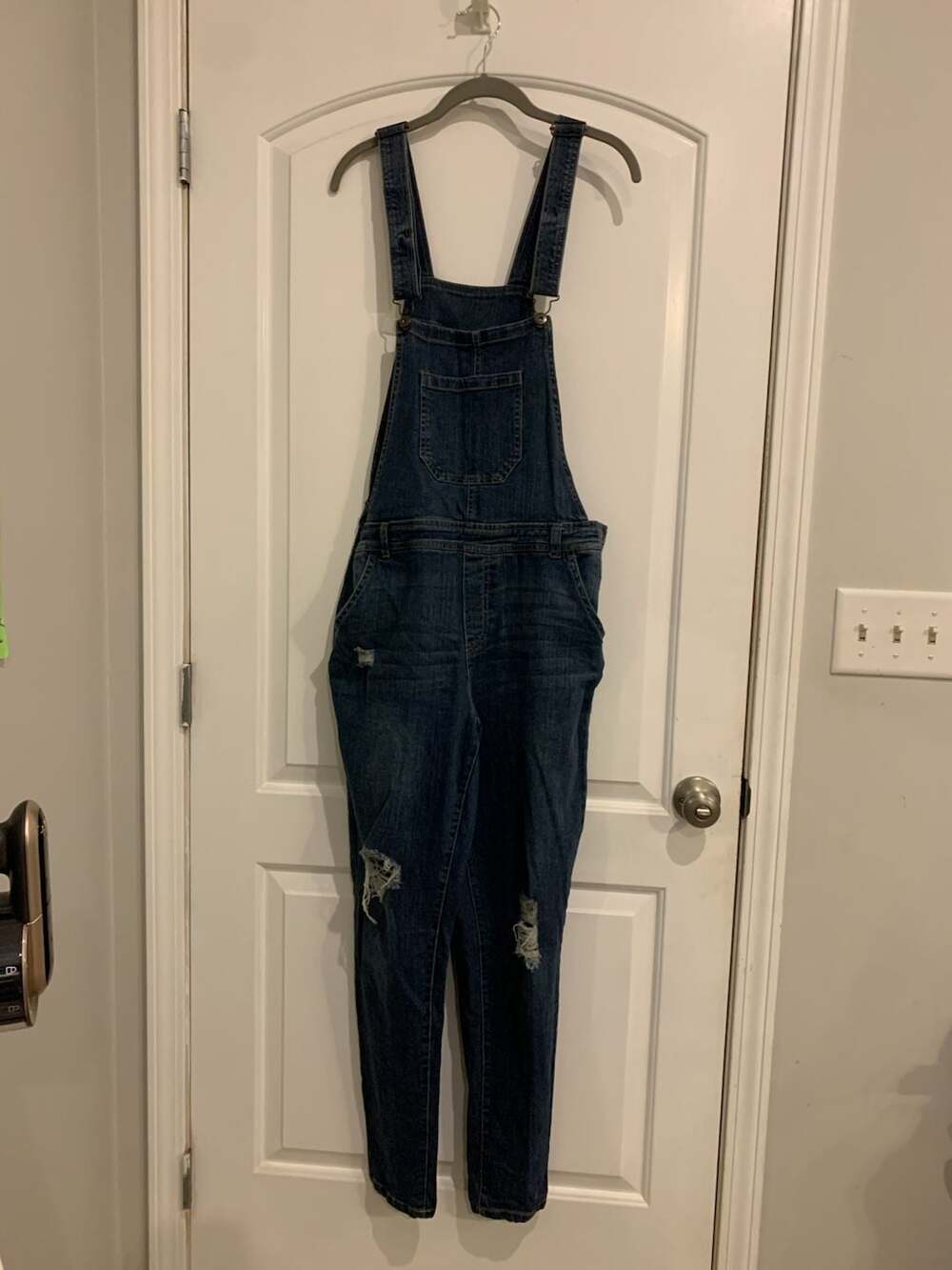 True Craft Women's Dark Wash Distressed Denim Overalls Size 13